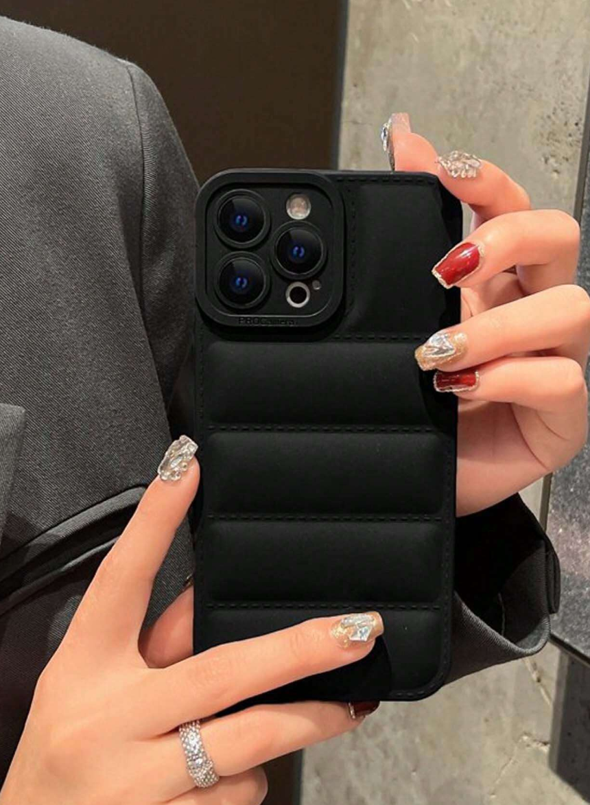 1pc Solid Colored Down Jacket Case Compatible With Apple Phone