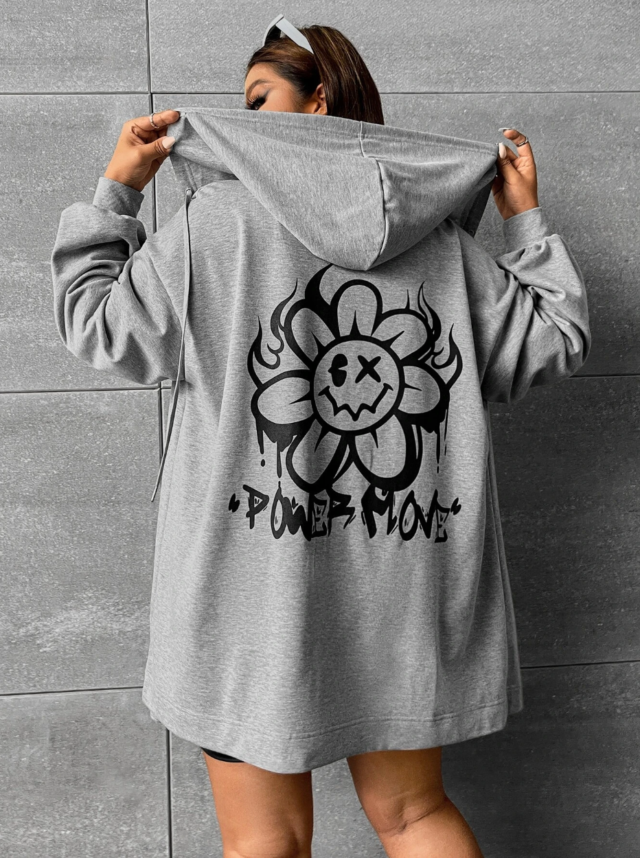 SHEIN EZwear Plus Cartoon Graphic Drop Shoulder Drawstring Hoodie