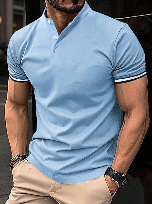 Manfinity Mode Men Work Contrast Trimmed Buttoned Half Placket Short Sleeve