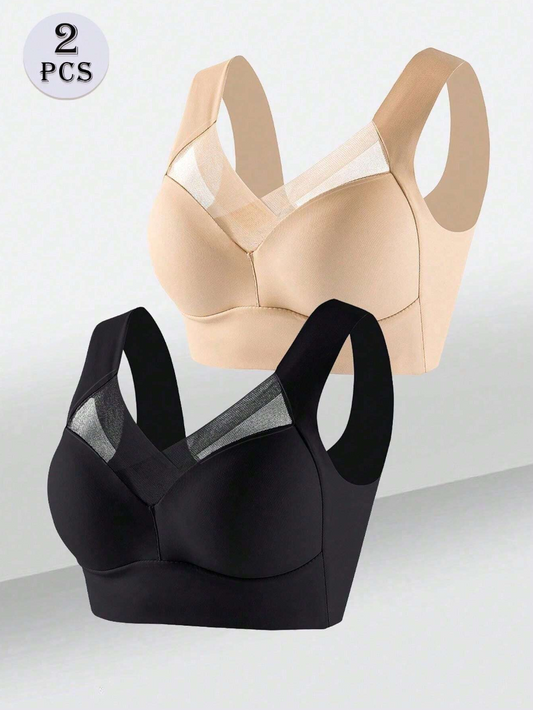 2pcsSet Backless Seamless Bra With Fixed Cups And No Wire