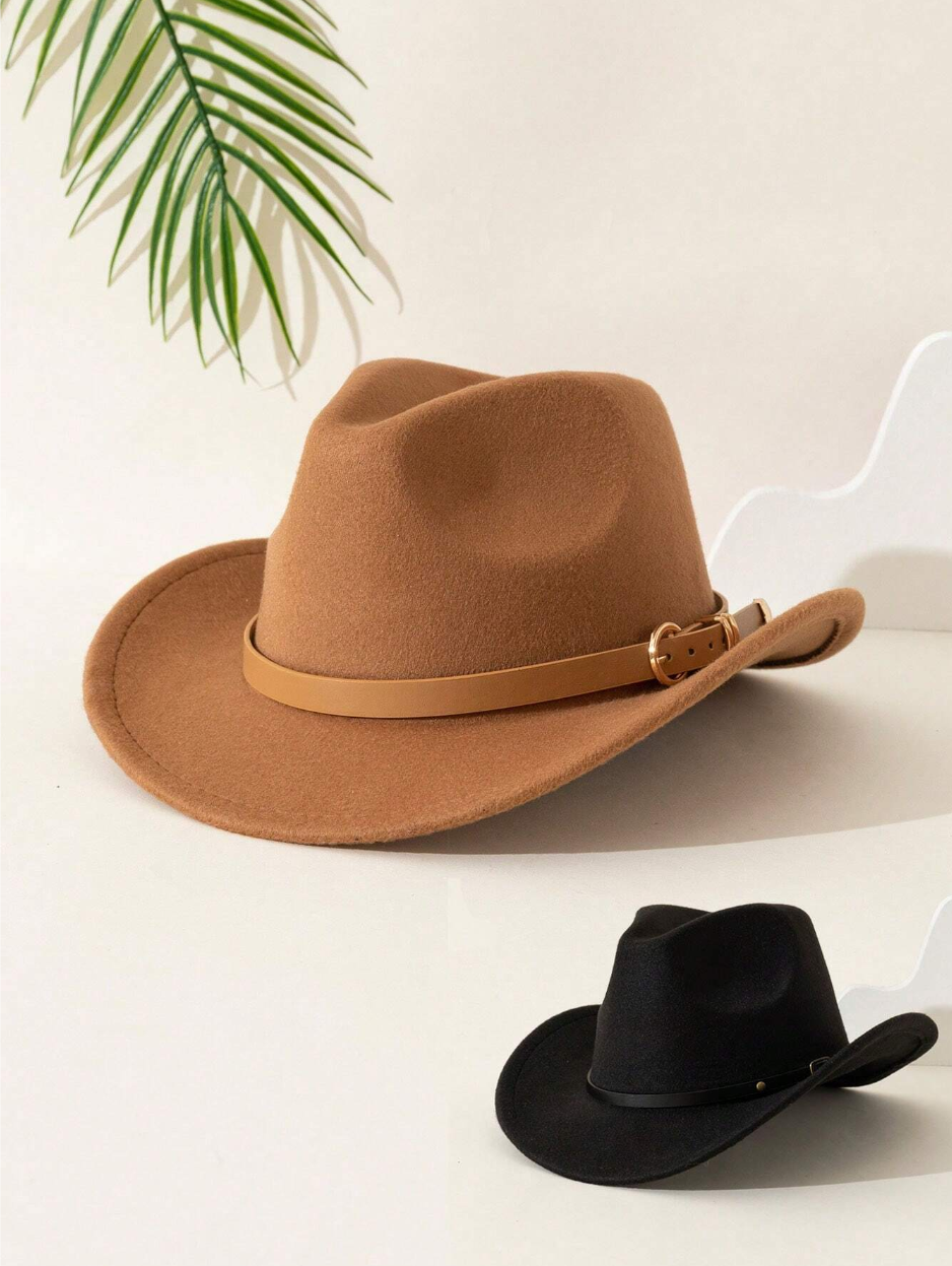 1pc Unisex Kids Leather Belt Studded Cowboy Hat, Western