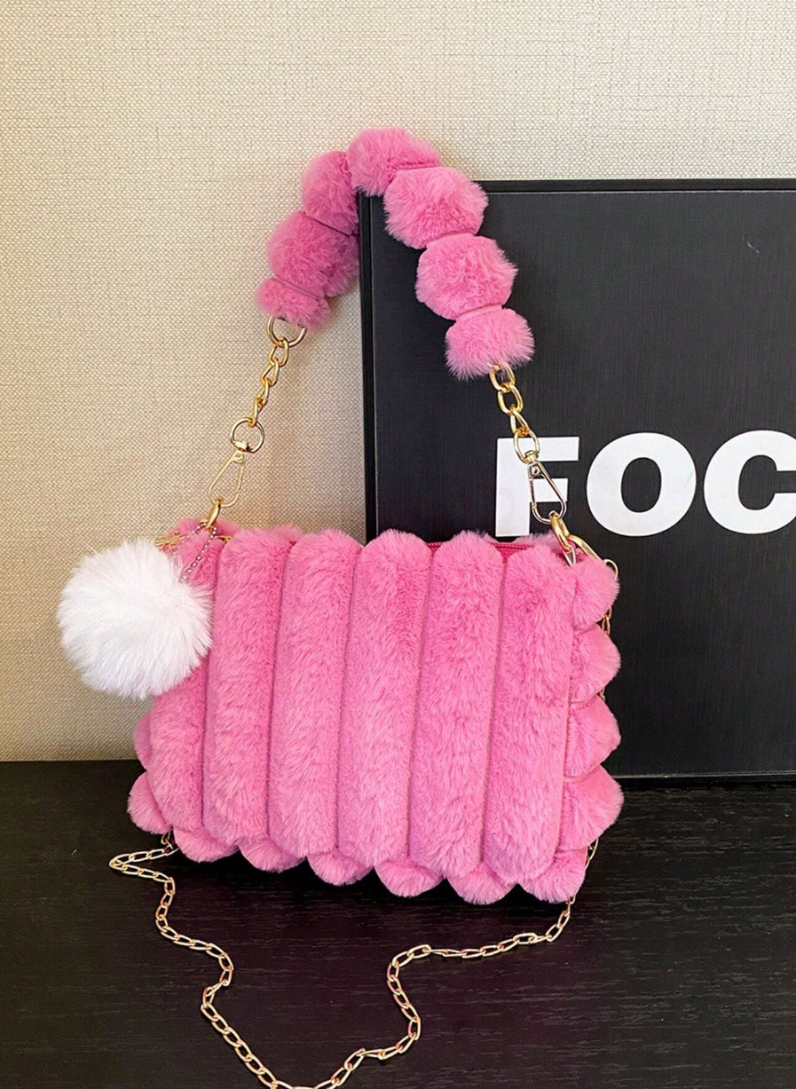Ins French-styled Unique Plush Handbag,new Arrival Autumn Winter