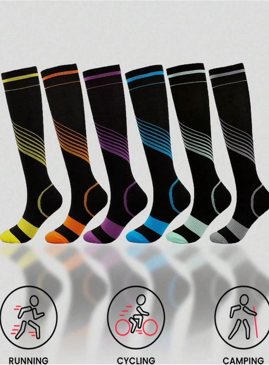Unisex Striped Lightweight Compression Socks Suitable For Running, Cycling, Hiking And Standing For Long Periods