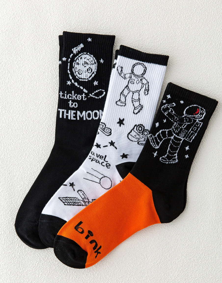 3pairs Men Astronaut Pattern Socks