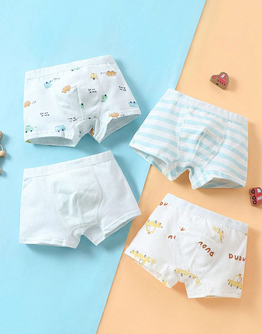 4pcsSet Young Boys' Cartoon Solid Color & Small Car