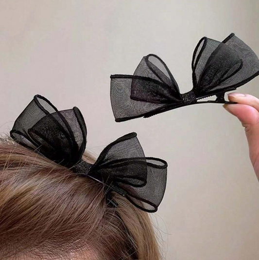 2pcspack Mesh Bowknot Hair Clips For Women