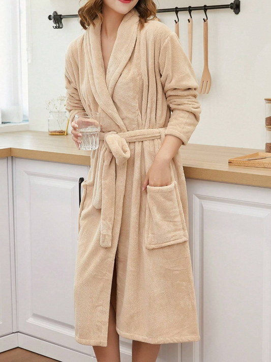 1pc Patched Pocket Contrast Binding Bath Wrap Towe