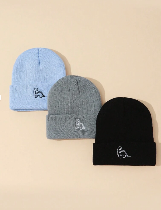 3pcs Baby Dinosaur Embroidery Knitted Hats