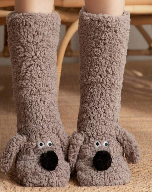 1pair Women Thick Wool Non-Slip Slipper Socks, Christmas