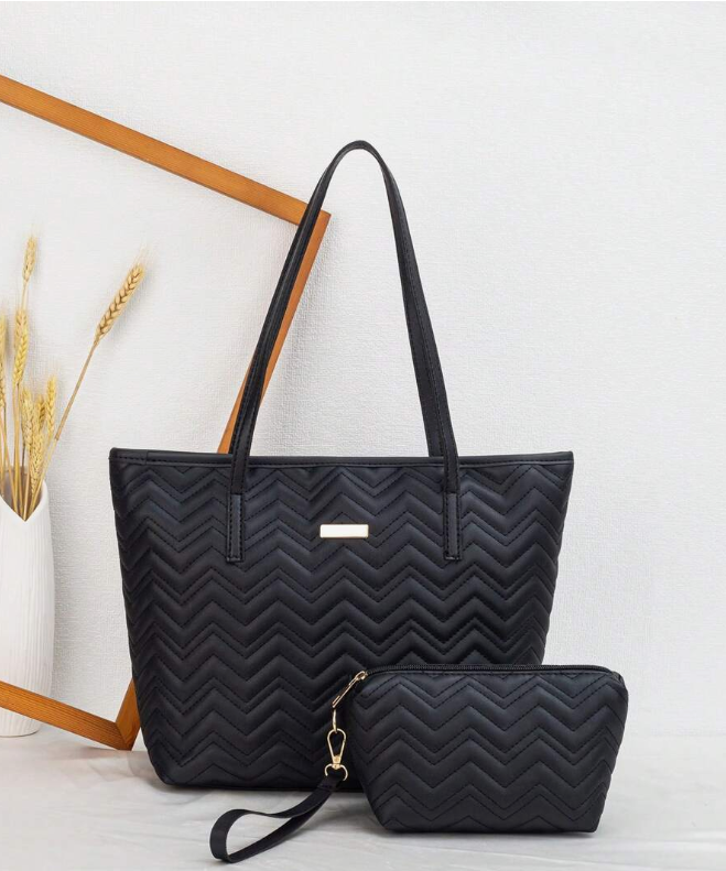 Simple Stitching Tote Bag, Suitable For Work Or School Outfits