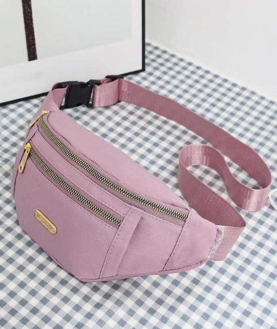 Solid Color Waist Bag, Women's Zipper Front Fanny Pack With Adjustable Strap