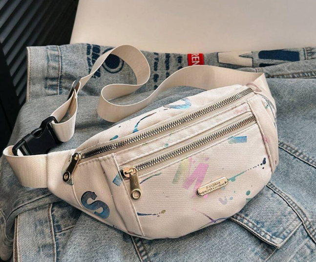 Fashionable Women Waist Bag Shoulder Crossbody Bag Gold-Stamped Coin Purse Chest Bag
