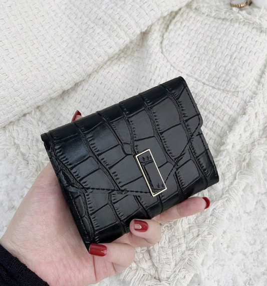 Crocodile Embossed Flap Small Wallet Coin Pocket Small Purse ID Window