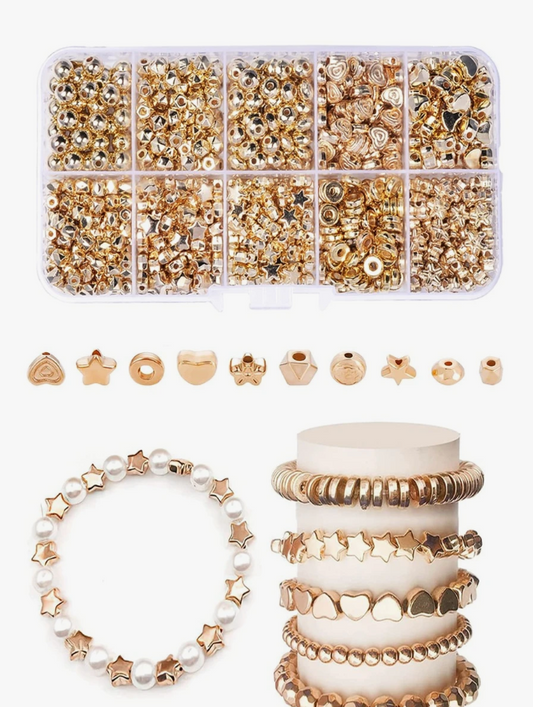 1box Beads Making Kit, 500pcs Gold Color Round Spacer Beads