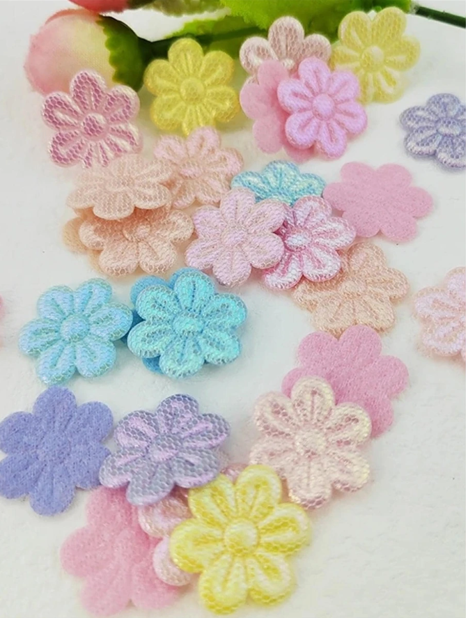 100pcs Multicolor Ultrasonic Embossed Plum Blossom Shape Polyester Children Diy Hair Accessories