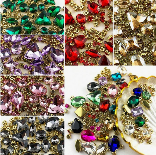 1 Pack Of 130pcs Mixed Shape Sewing Glass Rhinestones With Metal Claws