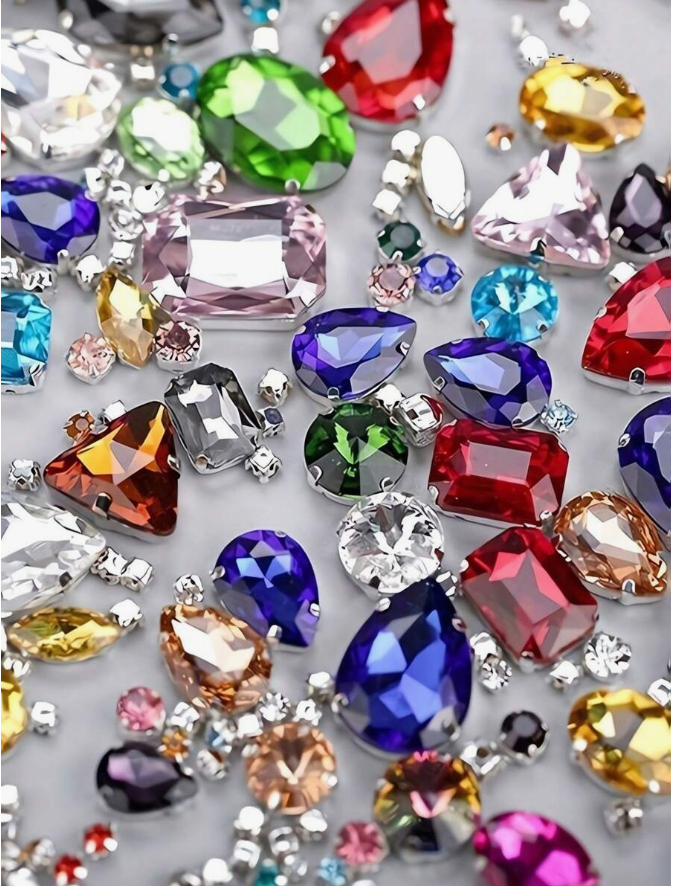 130pcsBag, Glitter Mixed Shape Glass Rhinestones, Mixed Shape Hand Sewn Rhinestone