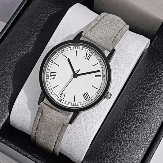 1pc Fashionable Matte Leather Strap Quartz Watch With Roman Numerals For Women