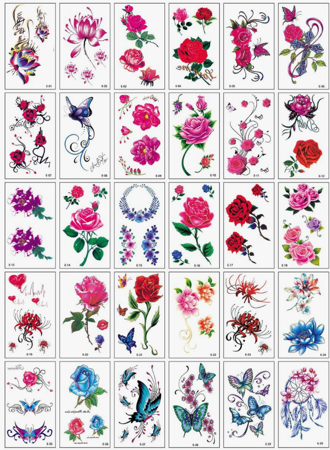 30sheets Floral Print Tattoo Sticker