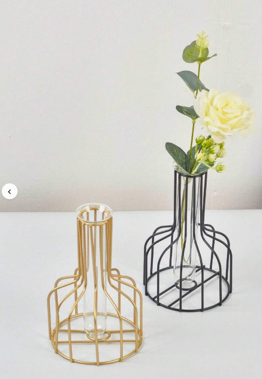 1pc Metal Flower Vase (With Hydroponic Test Tube Vase), Home Decor Vase Color Gold
