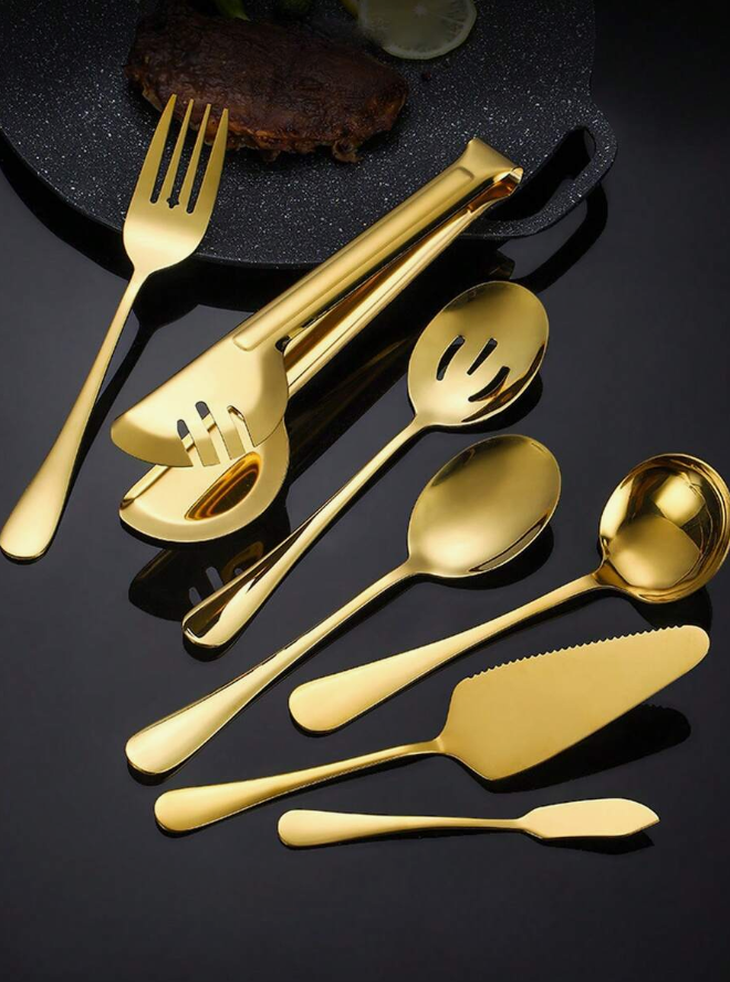 7pcs Stainless Steel Knife, Fork, Spoon Set For Western Restaurant With Leaching Service