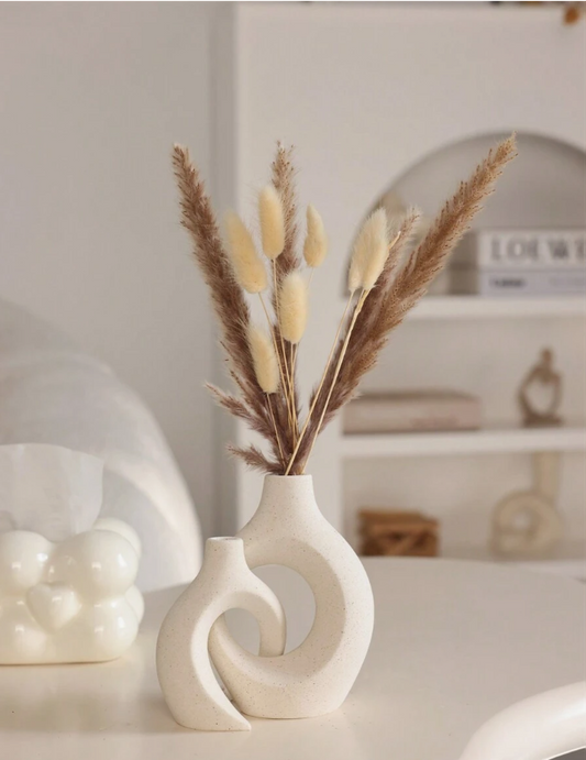 2pcsSet Bohemian Style Apricot-Colored Ceramic Vase,