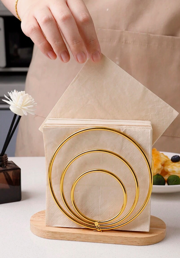 1pc Nordic Style Wooden Base Iron Art Napkin Holder, Vertical Metal Tissue Dispenser