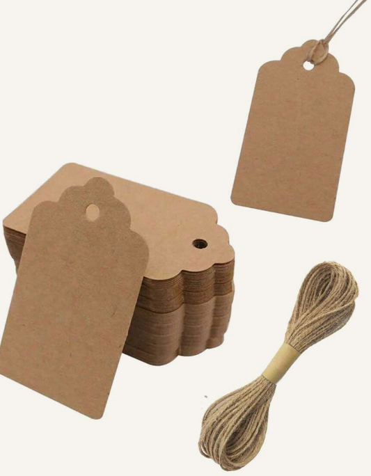 50pcs Solid Color Gift Tag & 1pc Hemp String, Paper Gift Decoration Card For Party