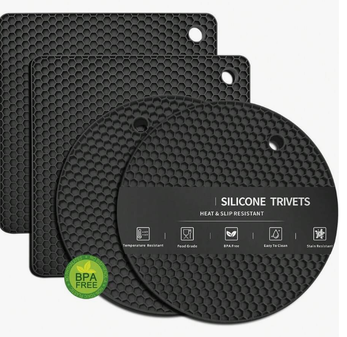 4pcs Black Heat Resistant Placemat Tabletop Coasters