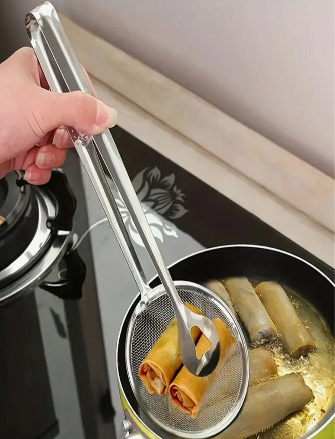 1PC Oil Filter Spoon, Stainless Steel Mesh Wok Clamp, Multifunctional Kitchen Gadgets