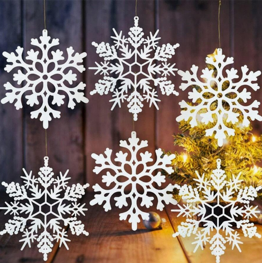 Large White Snowflakes Ornaments 3.93inch Big Plastic Glitte