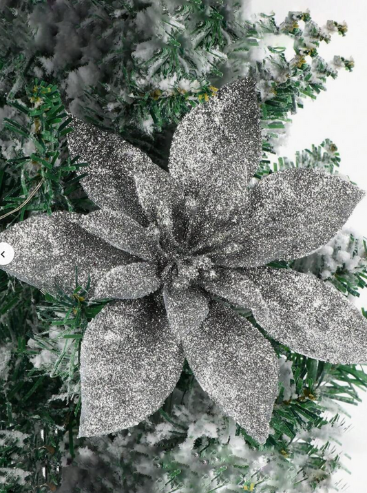 Flower With Clips, Artificial Poinsettia Flower For Tree Ornaments