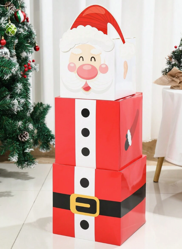 3pcs Santa Claus Gift Boxes With Lids For Presents, Large Stacking Boxes Christmas Eve Decorative Nesting