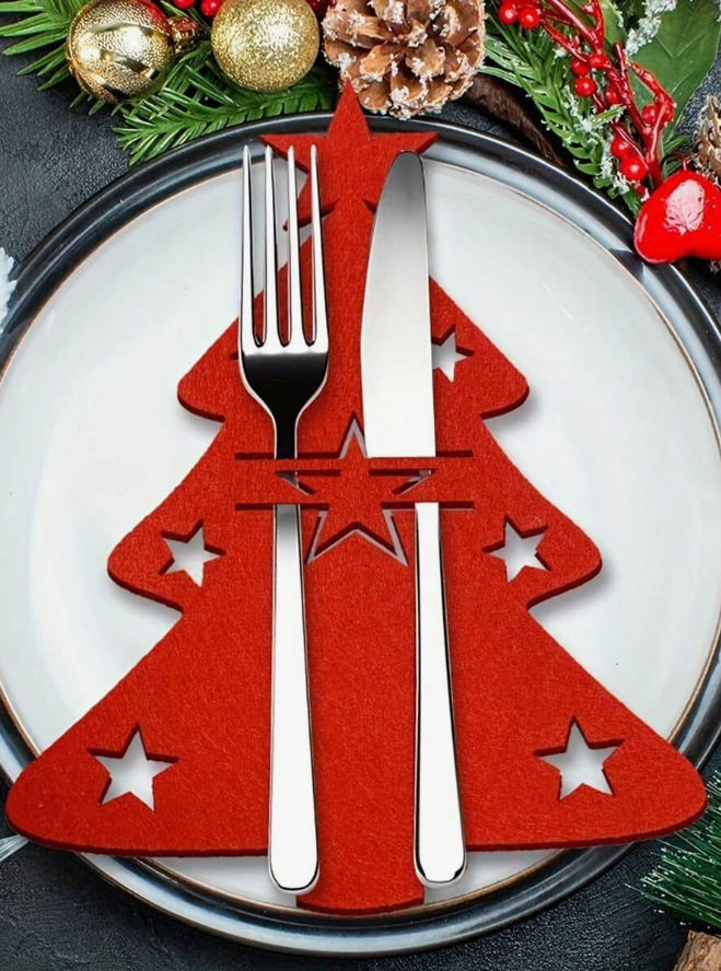 12pcs Christmas Tree Silverware Holders, Felt Cutlery Pockets Christmas Table Decor