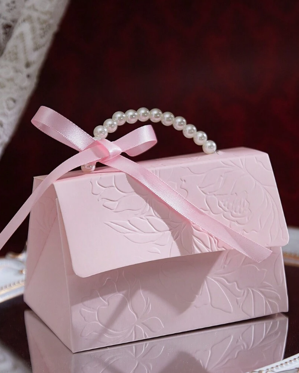 10pcs Pink Paper Gift Box, Concave And Convex Three-Dimensional Flower Design