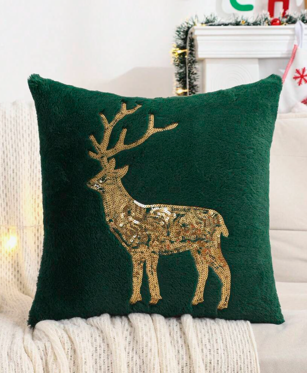 Throw Pillow Cover, Christmas Decor, Plush Embroidered