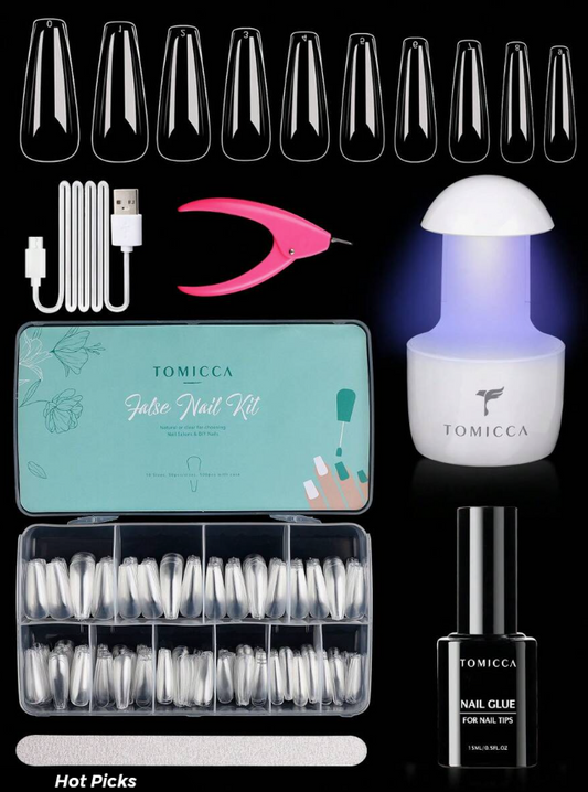 5-In-1 Nail Tips And Gel Set, Soft Gel Extended Nail Set,With Nail Lamp, Nail Glue ,Nail Clippers