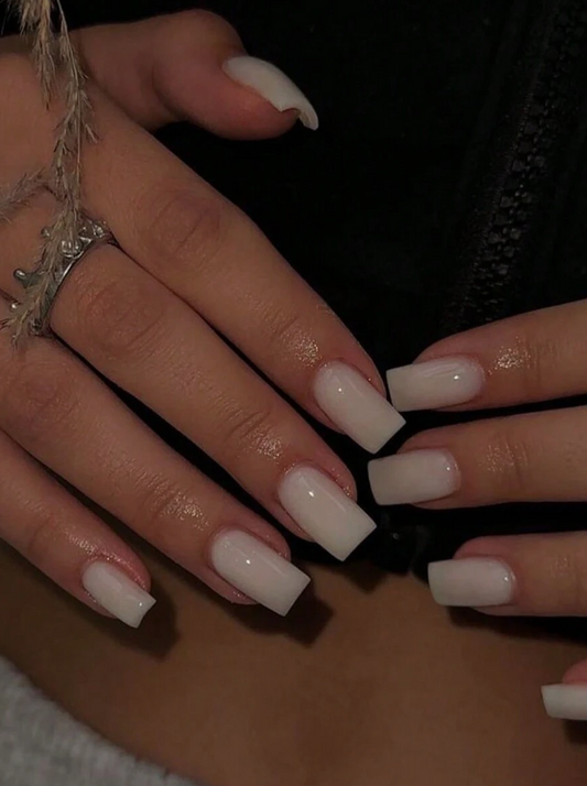 24pcs Short Square Fashionable Simple French Style Solid Color False Nail For Fingertips