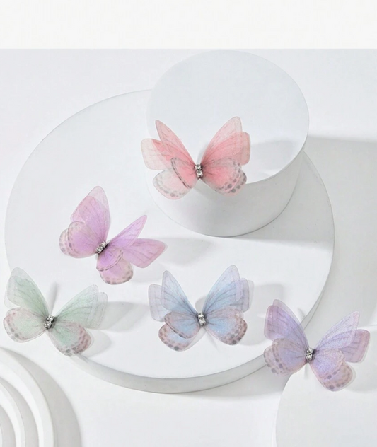 100pcs Mixed Color Clothing Decorative Accessories Embellished With Double Diamond Net Yarn Butterfly