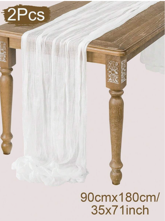 White Pleated Table Runner, Folding Tablecloth, Festive Birthday Decor Wedding Decor Holiday Home 2pc-90x180cm