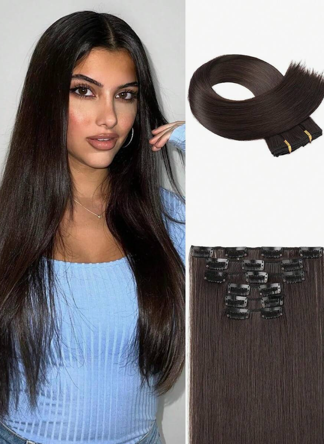 Halloween 6 clip style 16 clip synthetic 24 inch extended straight hair extensions