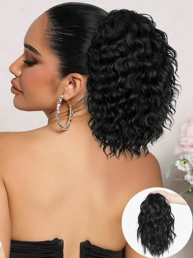Women Short Curly Hair Elastic Drawstring Ponytail, 12 Inch  30 Cm Synthetic