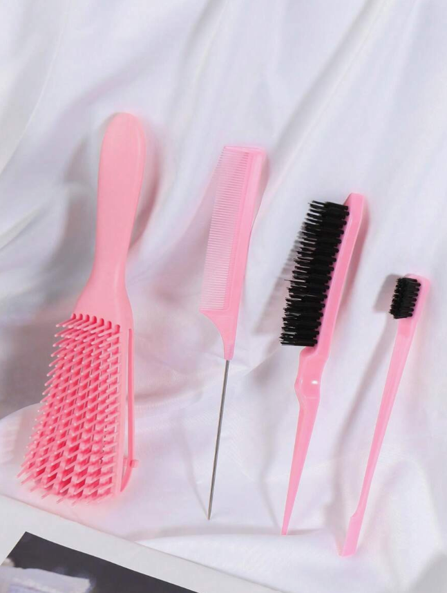 4PCSSet Detangling Hair Brush - Gentle On WetDry, CurlyThick Hair - Scalp Massage