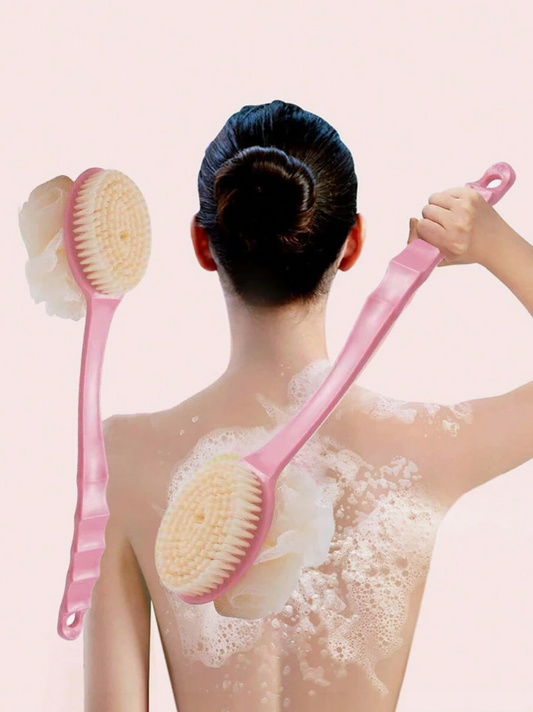 1pc Pinkblue Long-handled Bath Brush, Multi-purpose Scrub Brush For Back Exfoliating And Shower Cleaning