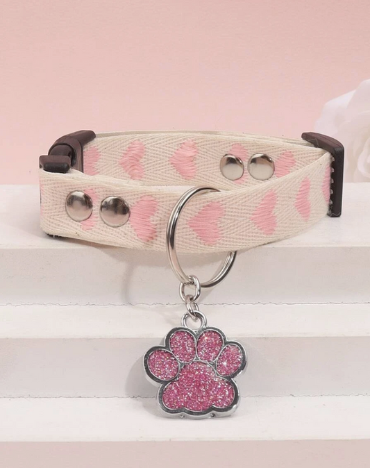 1pc Thin Cute Pet Paw Print Heart Pendant Collar Necklace, Suitable For Small Dogs And Cats In All Seasons