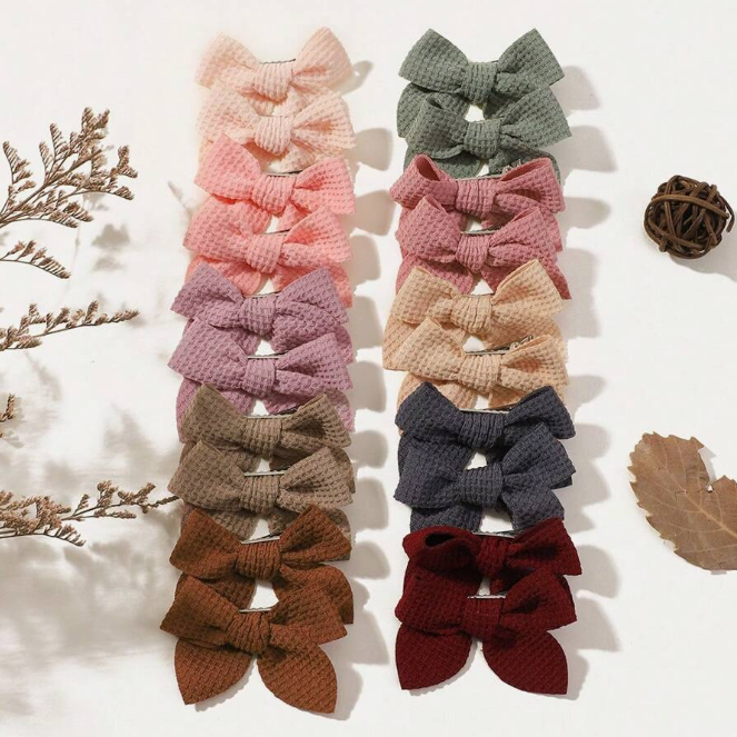 20pcs Cloth Handmade Children's Bow Hair Clips, Morandi Alligator Hair Clips, Girl's Hair Accessories