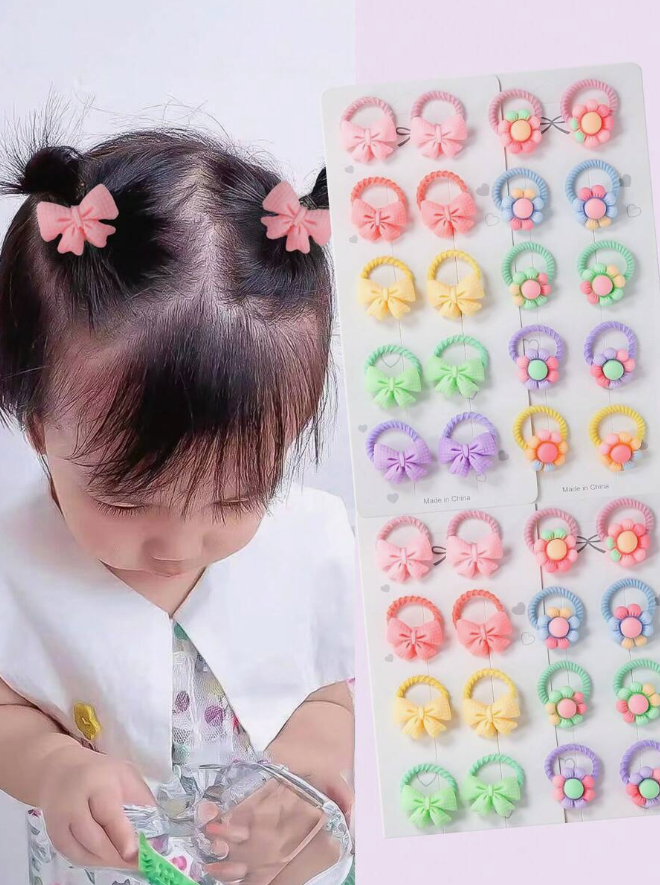 OPP Bag Candy Color Floral Bowknot Elastic Hair Ties Cute Baby Thumblift