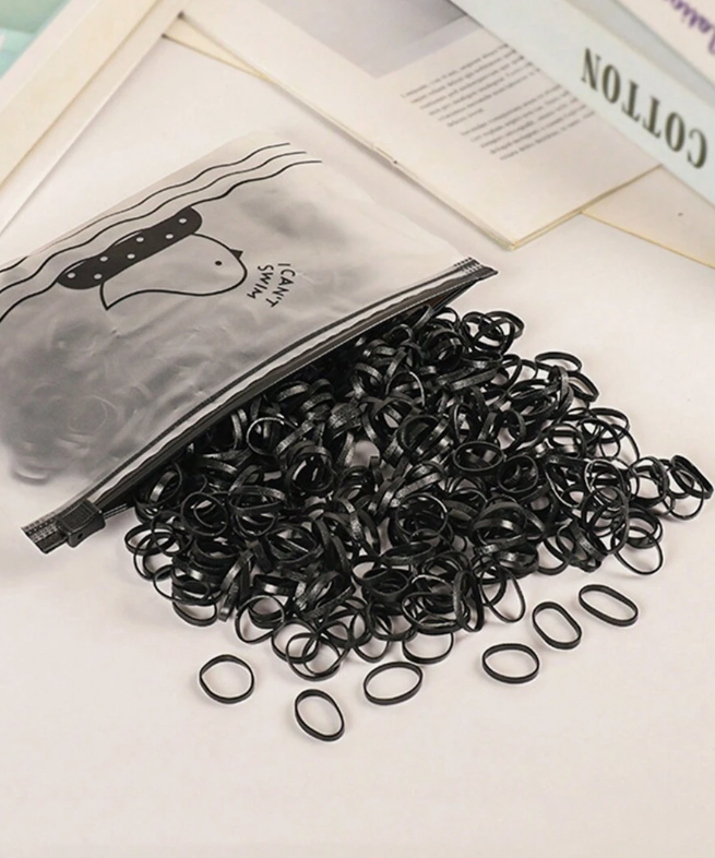 500pcs Black Seamless Leather Cover Hair Band Small Band Rubber Band Hair Accessories