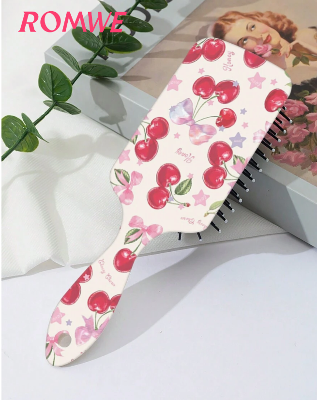 ROMWE Kawaii 1pc Portable Square Shaped Air Cushion Comb With Cute Cherry Design For Girls