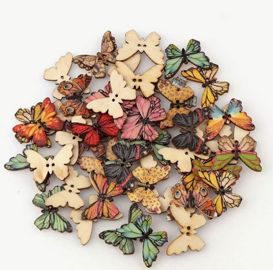 Random Colorful Wooden Butterfly Buttons - 2 Hole Design